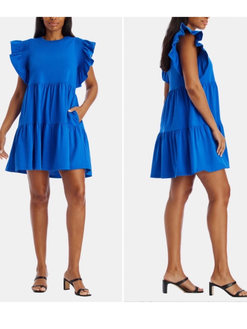 English Factory Tiered Ruffle Cotton Blend Mini Dress Royal Blue L preppy boho